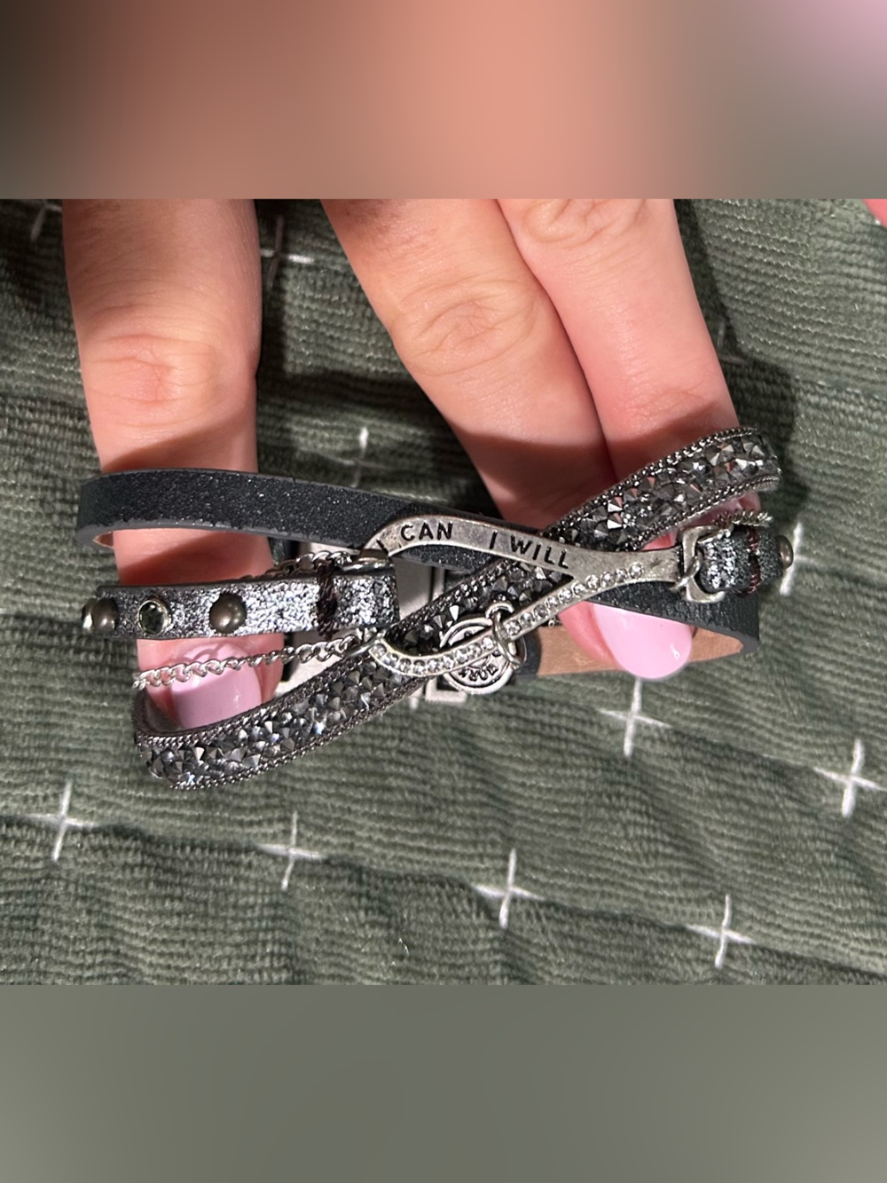 I Can I Will Black Multi-strap Crystal Accent Bracelet from the buckle